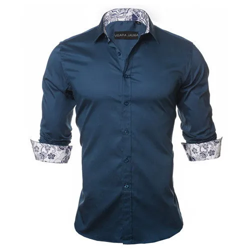 Men's Shirt Dress Fashion Mens Shirts Casual Style Long Sleeve Solid Cotton Slim Fit Dress Male Shirts N780