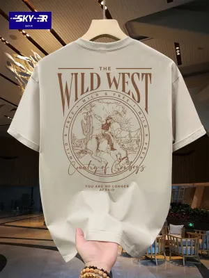 Men's  T-shirt 100% Cotton Cowboy Graphic Print T-shirt, Casual Short Sleeve Crew Neck Tee