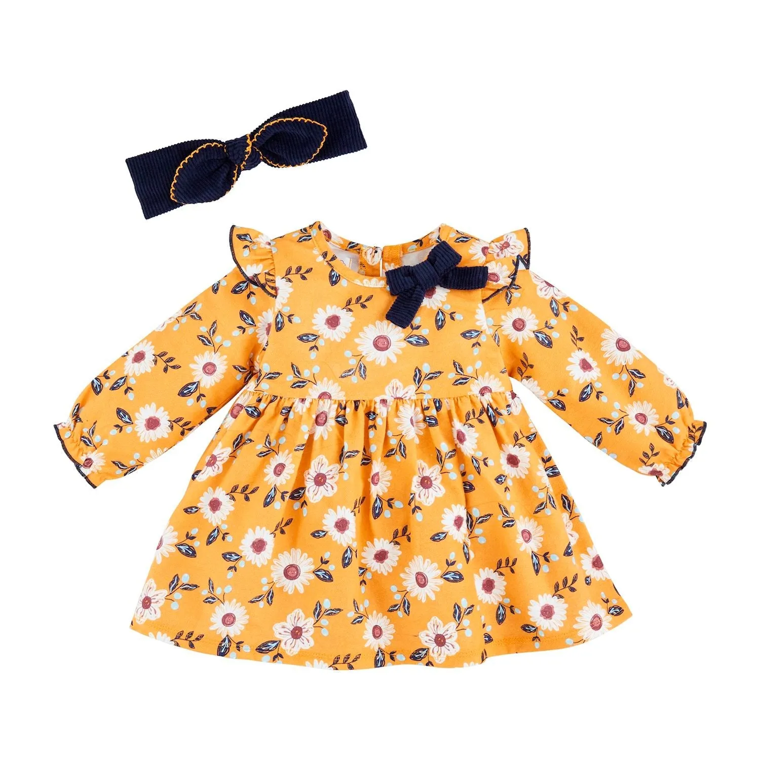 Mud Pie Flower Flannel Dress & Headband Set