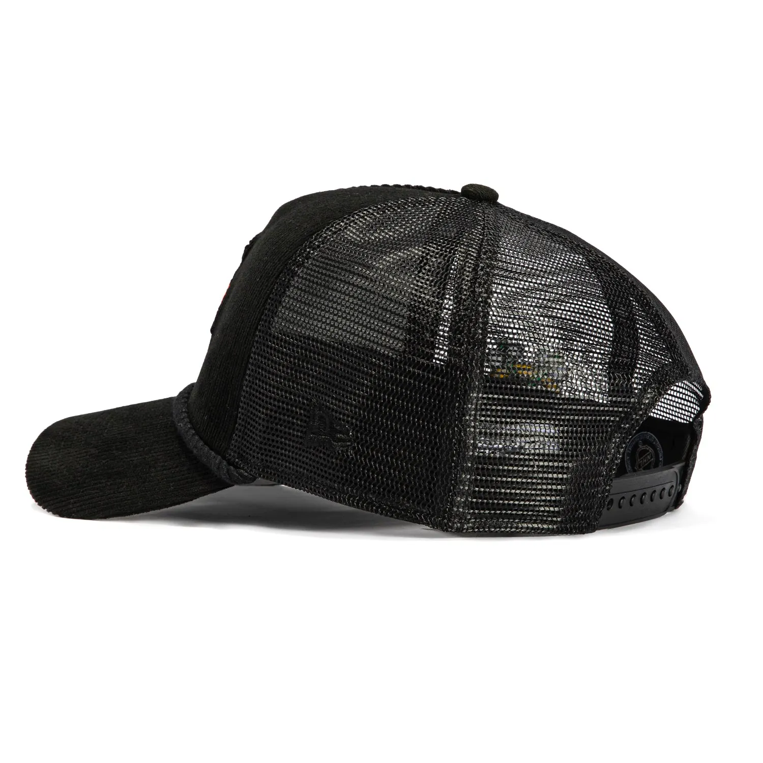 New Era 9Forty A-Frame Corduroy Rope Chicago Blackhawks Logo Patch Snapback Trucker Hat - Black