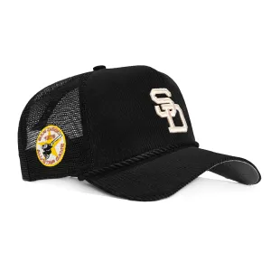New Era 9Forty A-Frame Corduroy Rope San Diego Padres 1978 All Star Game Patch Snapback Trucker Hat - Black