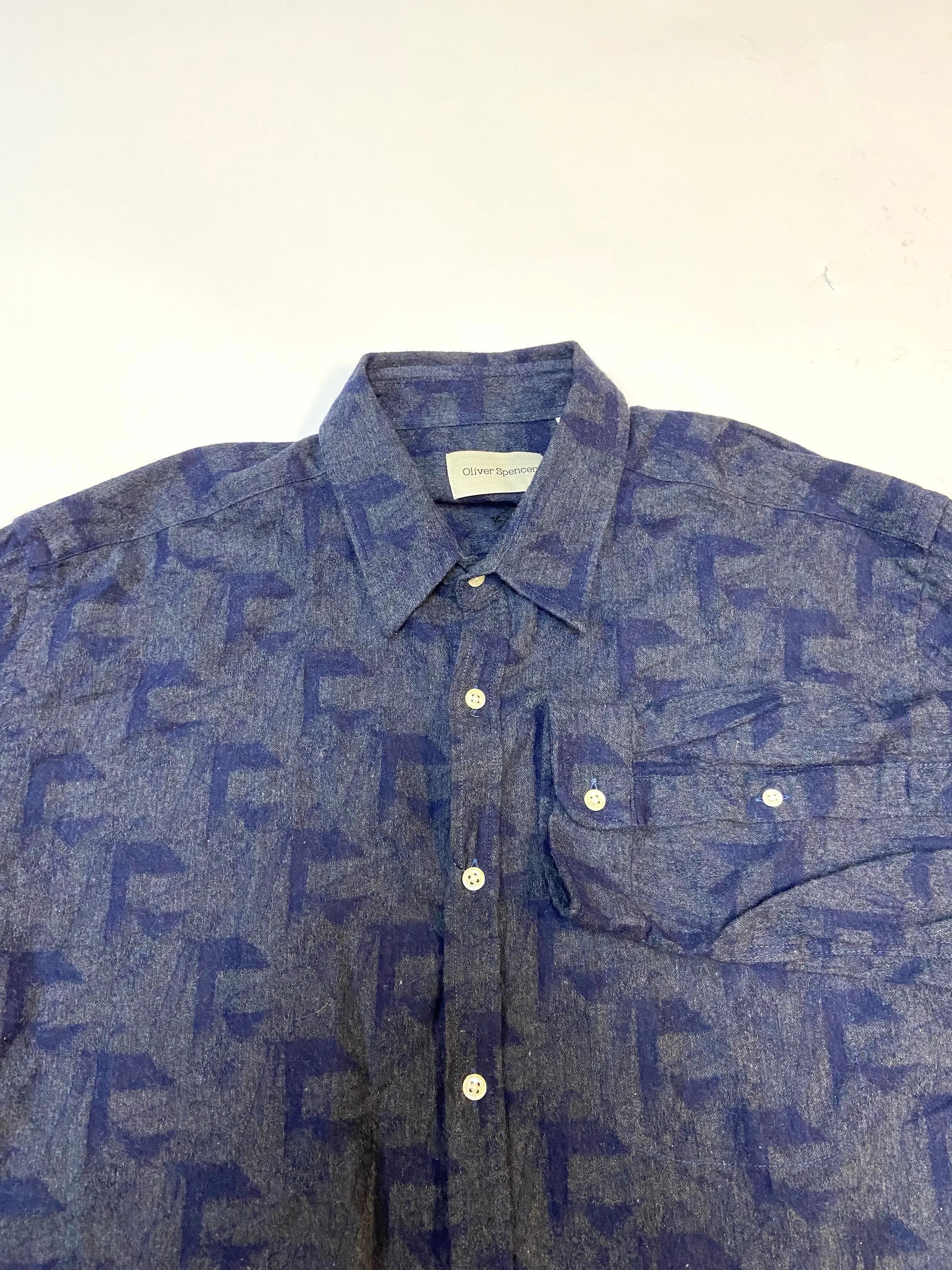 OLIVER SPENCER Men's Raven Navy Patterned Long Sleeve Dress Shirt Sz 16.5 NWT