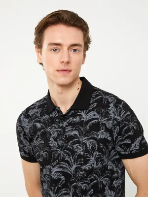 Polo Neck Short Sleeve Patterned Combed Cotton Men's T-Shirt