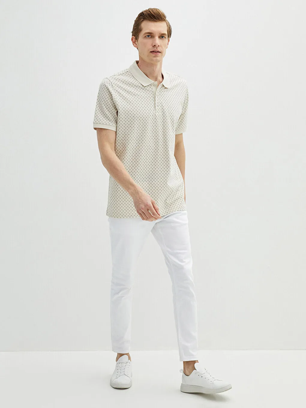 Polo Neck Short Sleeve Patterned Men's T-Shirt
