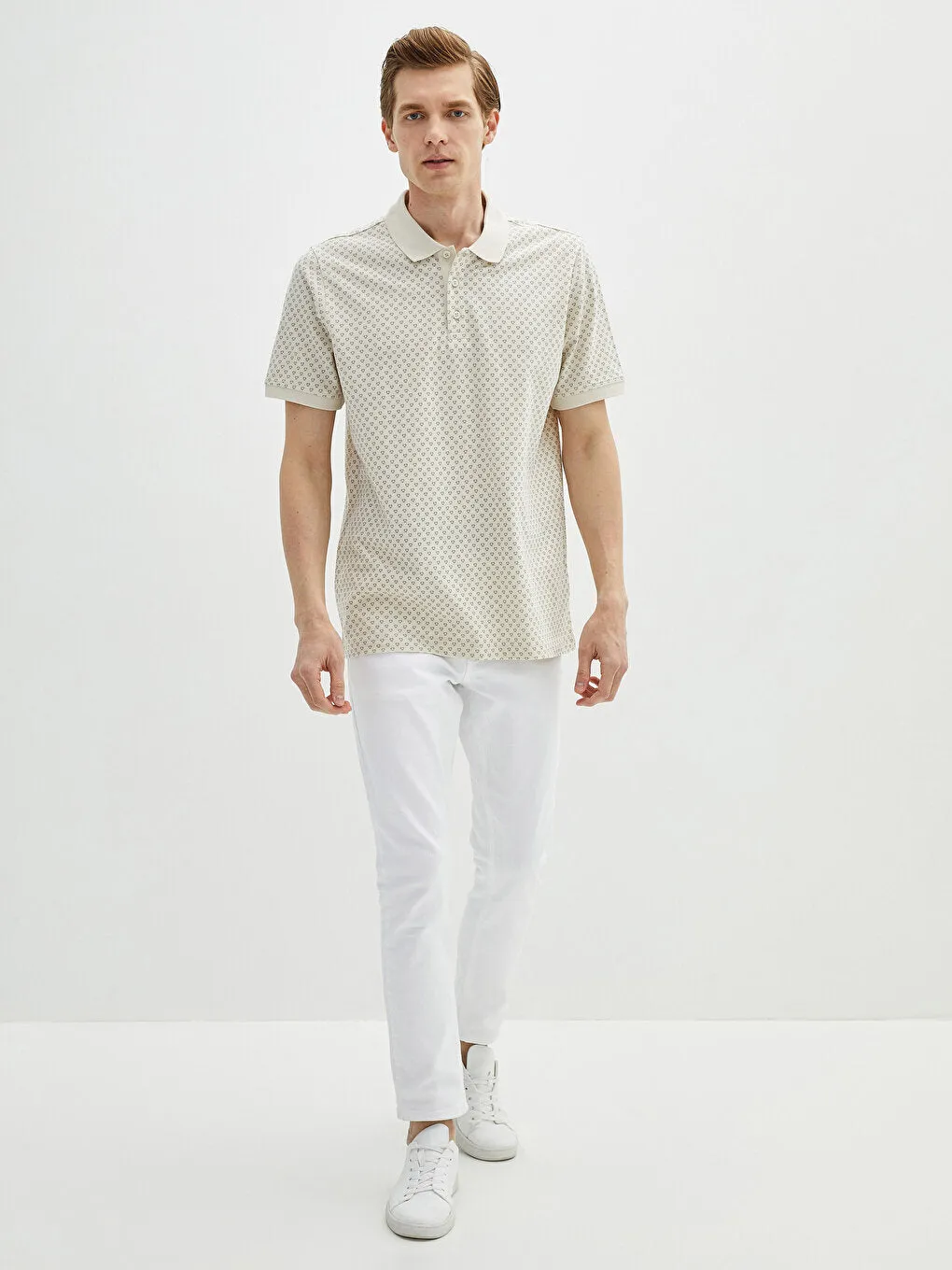 Polo Neck Short Sleeve Patterned Men's T-Shirt