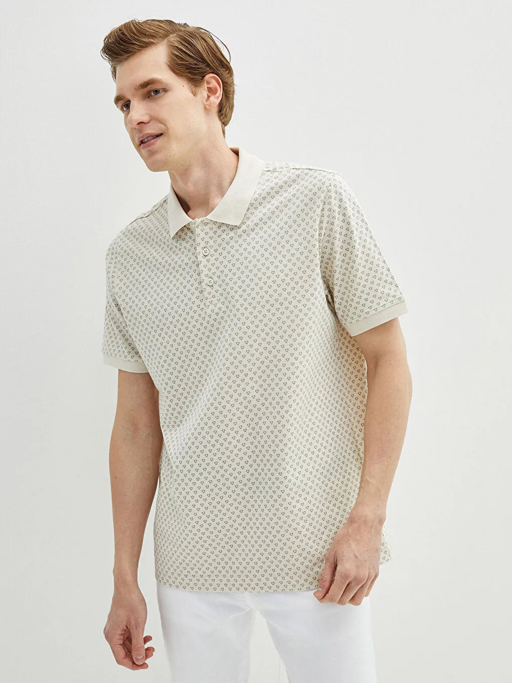 Polo Neck Short Sleeve Patterned Men's T-Shirt