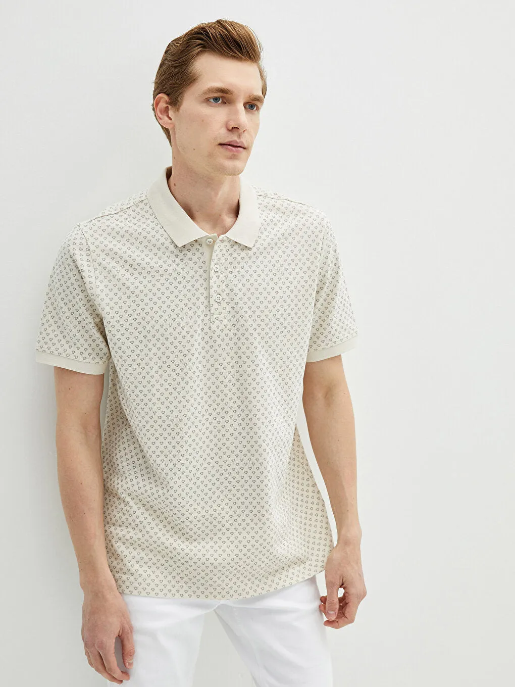 Polo Neck Short Sleeve Patterned Men's T-Shirt