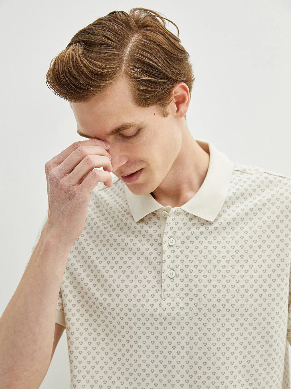 Polo Neck Short Sleeve Patterned Men's T-Shirt