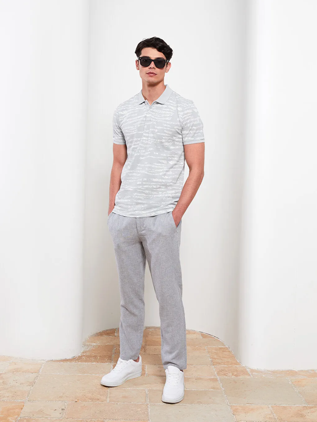 Polo Neck Short Sleeve Patterned Pique Men's T-Shirt