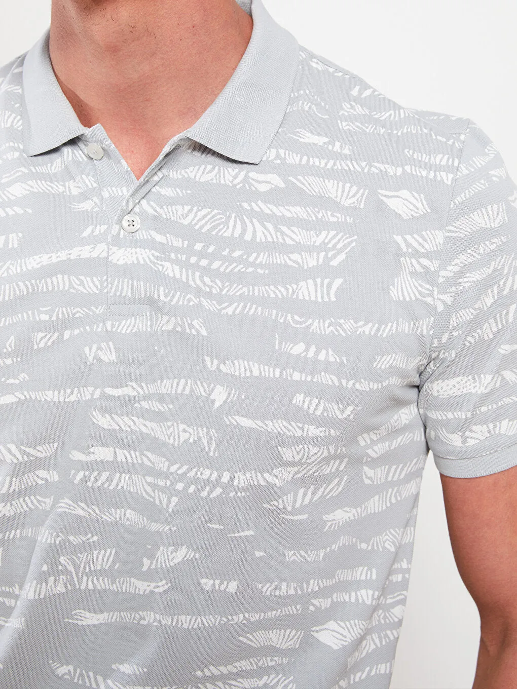 Polo Neck Short Sleeve Patterned Pique Men's T-Shirt