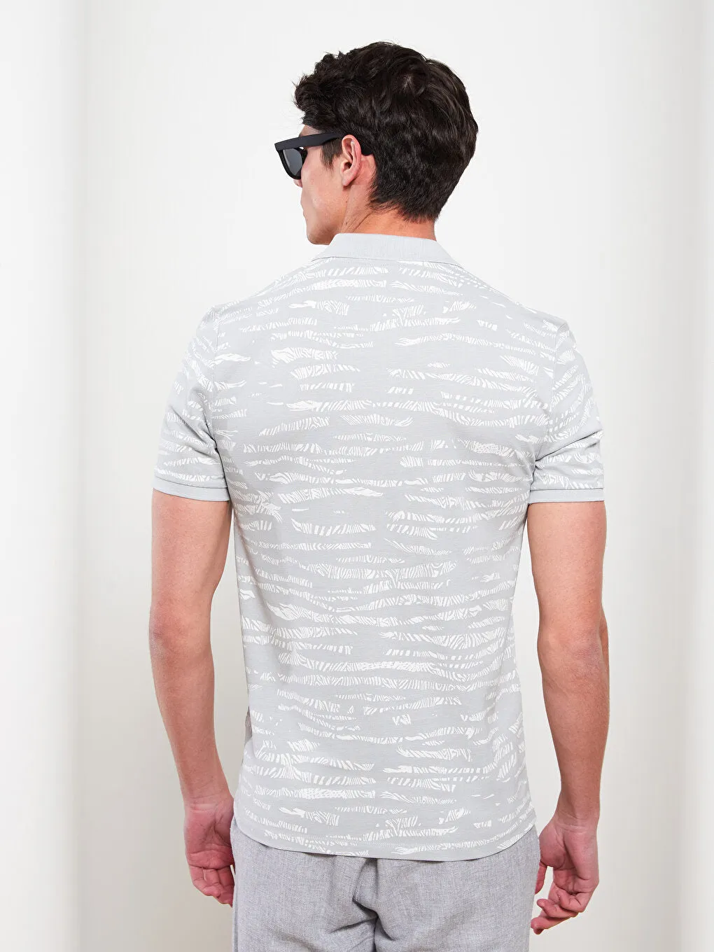 Polo Neck Short Sleeve Patterned Pique Men's T-Shirt