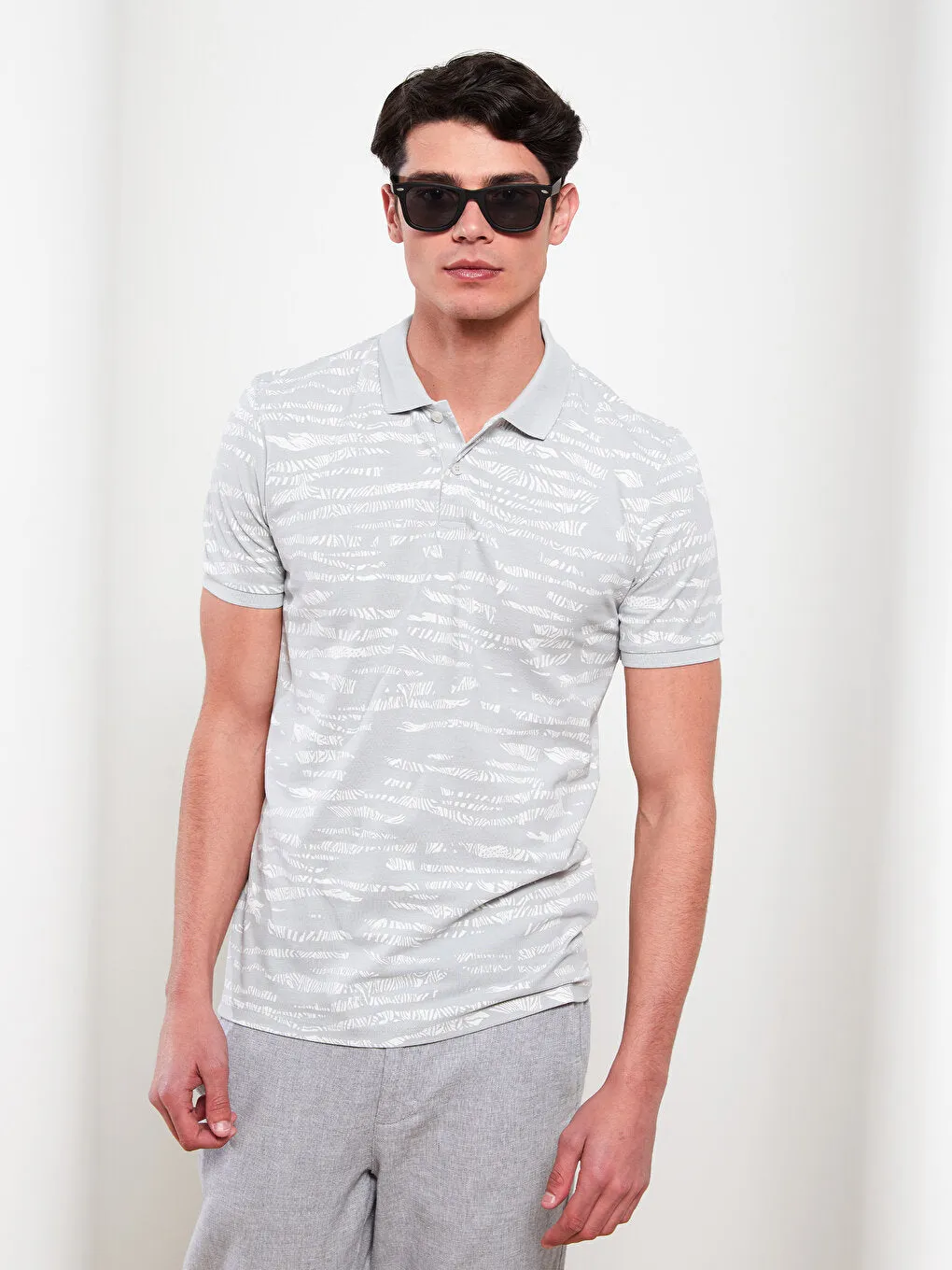 Polo Neck Short Sleeve Patterned Pique Men's T-Shirt