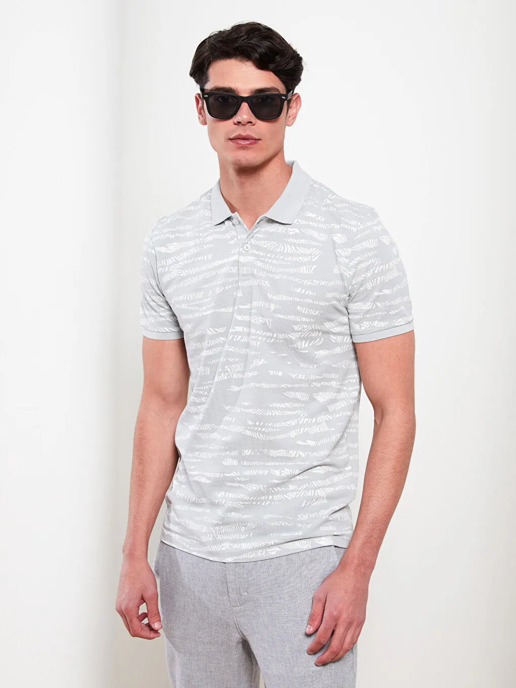 Polo Neck Short Sleeve Patterned Pique Men's T-Shirt