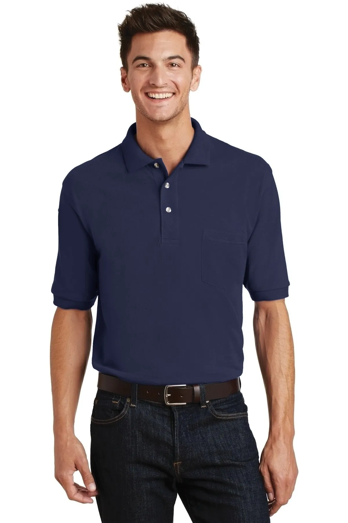 Port Authority Heavyweight Cotton Pique Polo with Pocket.  K420P Navy