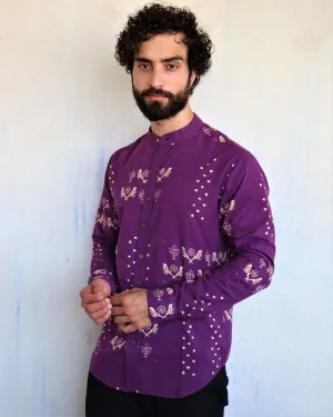 Purple Chidiyaa Blockprinted Men'S Shirt