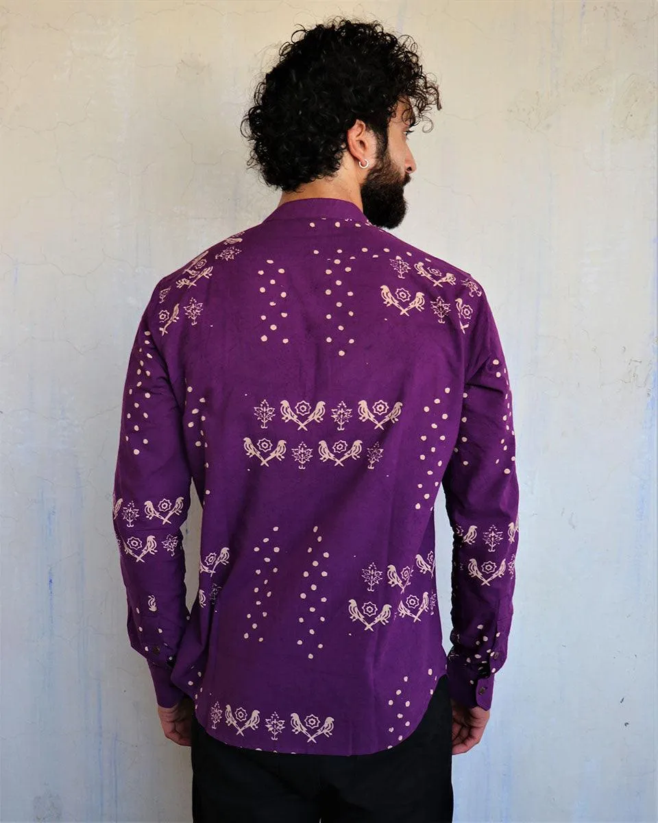 Purple Chidiyaa Blockprinted Men'S Shirt