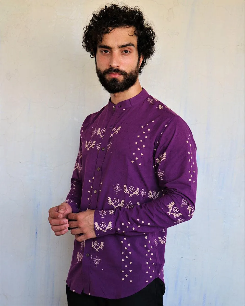 Purple Chidiyaa Blockprinted Men'S Shirt