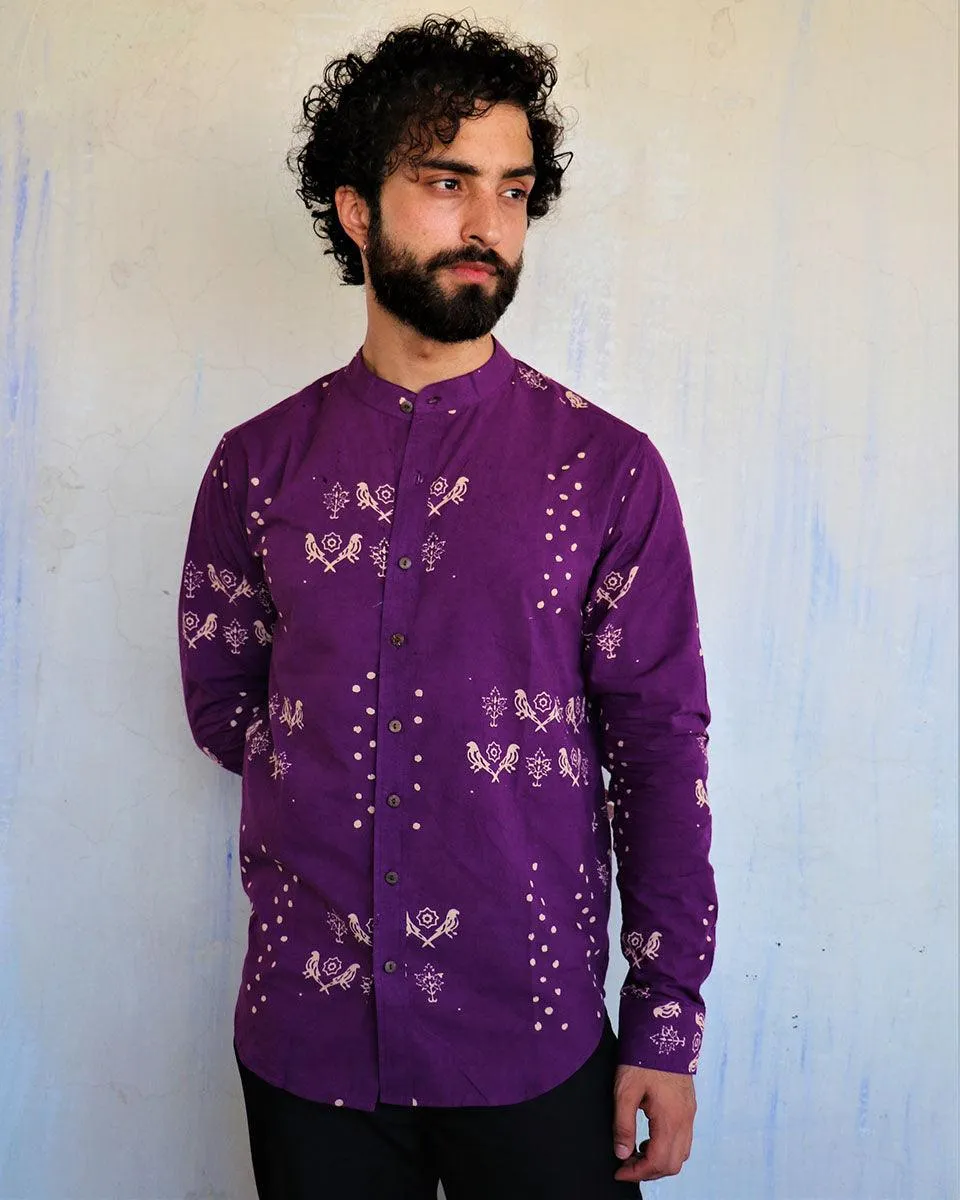 Purple Chidiyaa Blockprinted Men'S Shirt