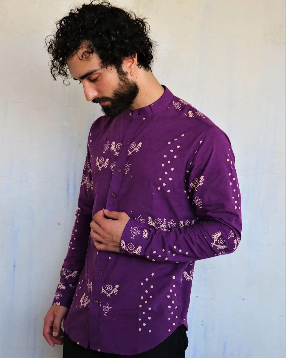 Purple Chidiyaa Blockprinted Men'S Shirt