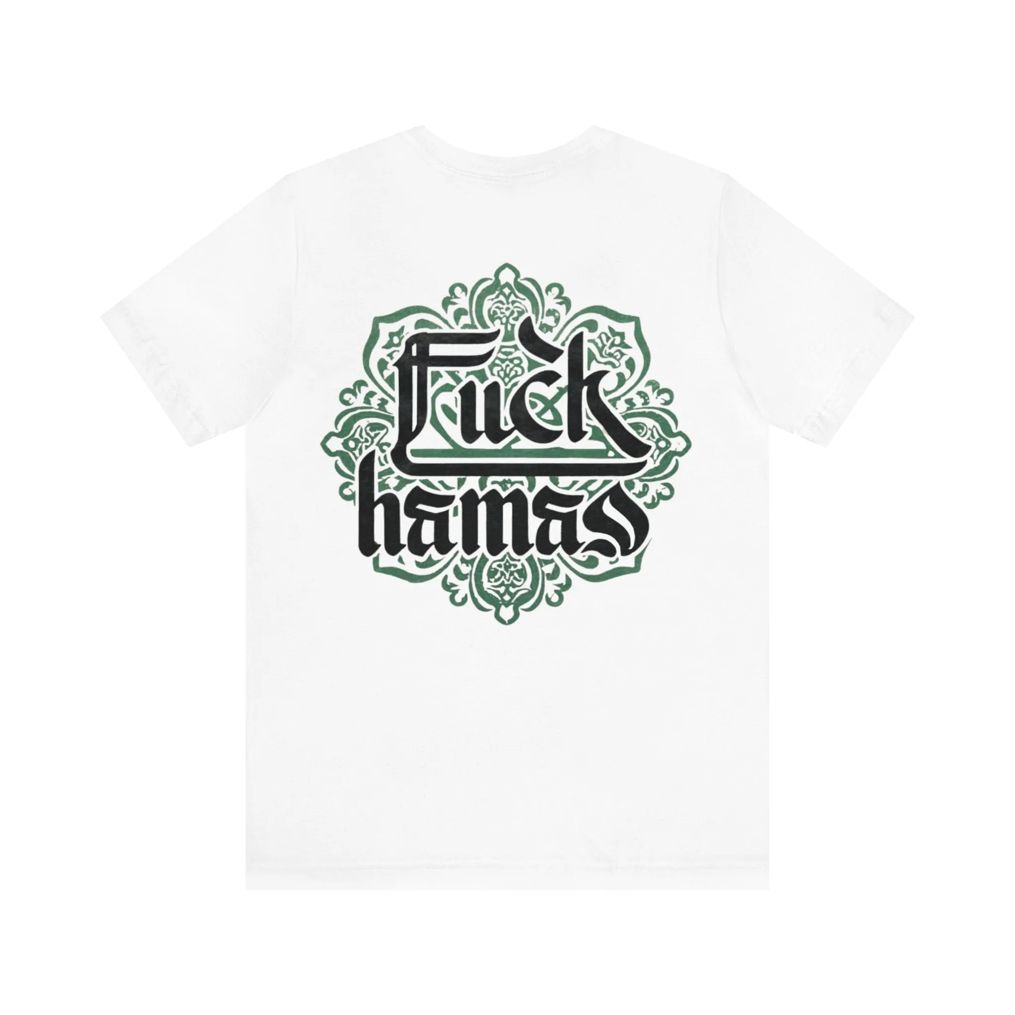 "Fuck Hamas Arabesque" White T-shirt for Men | Art by Ori Bejerano