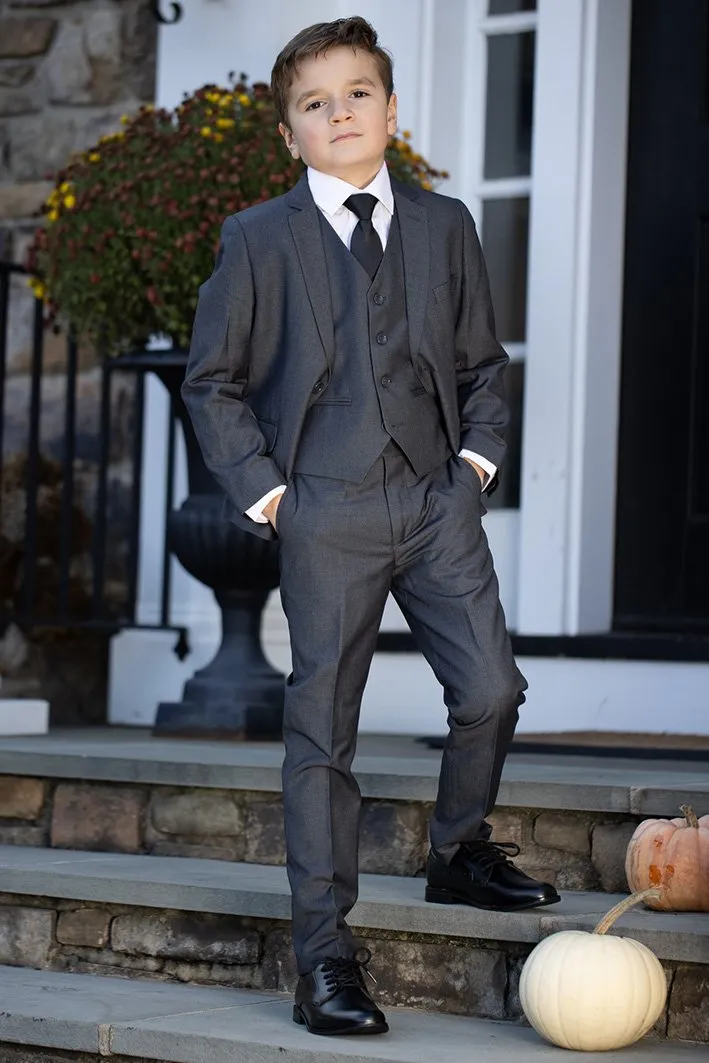 "Premium" Kids Steel Grey 5-Piece Wool Blend Suit