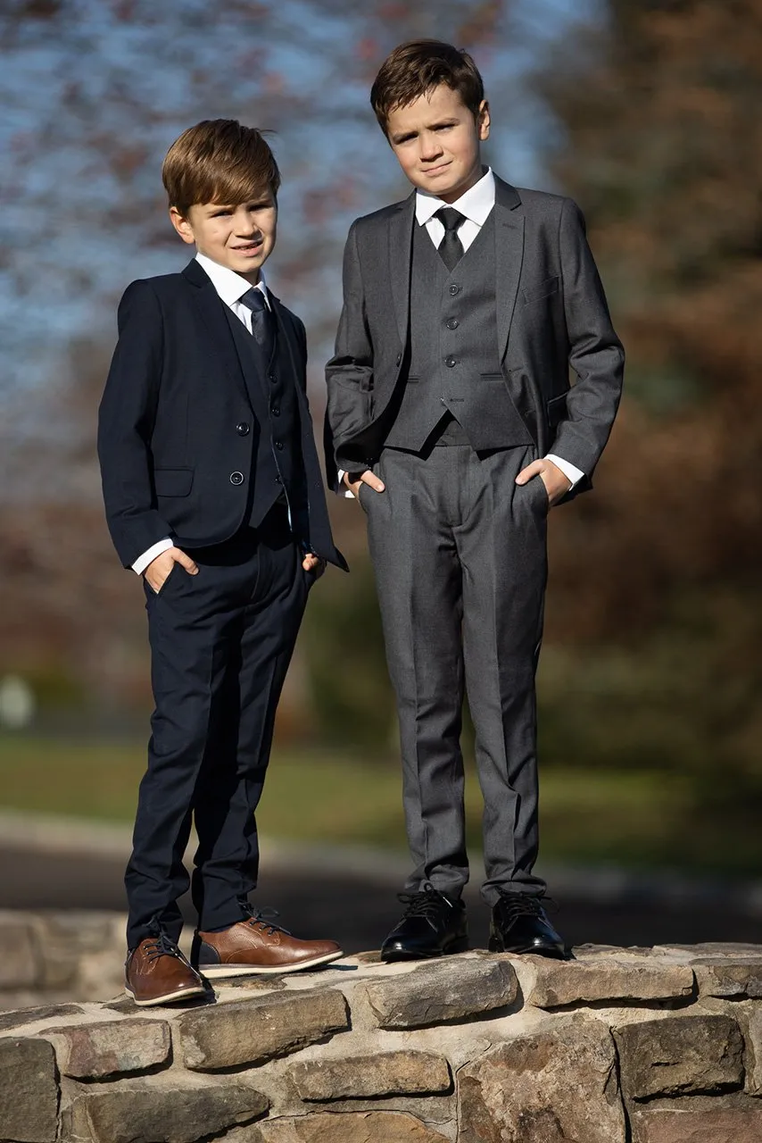 "Premium" Kids Steel Grey 5-Piece Wool Blend Suit