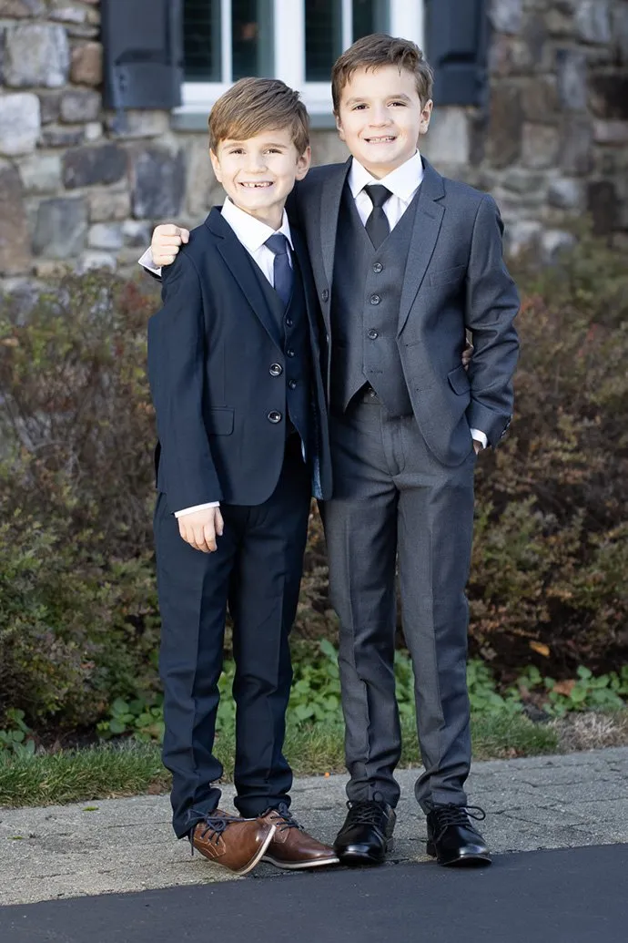 "Premium" Kids Steel Grey 5-Piece Wool Blend Suit