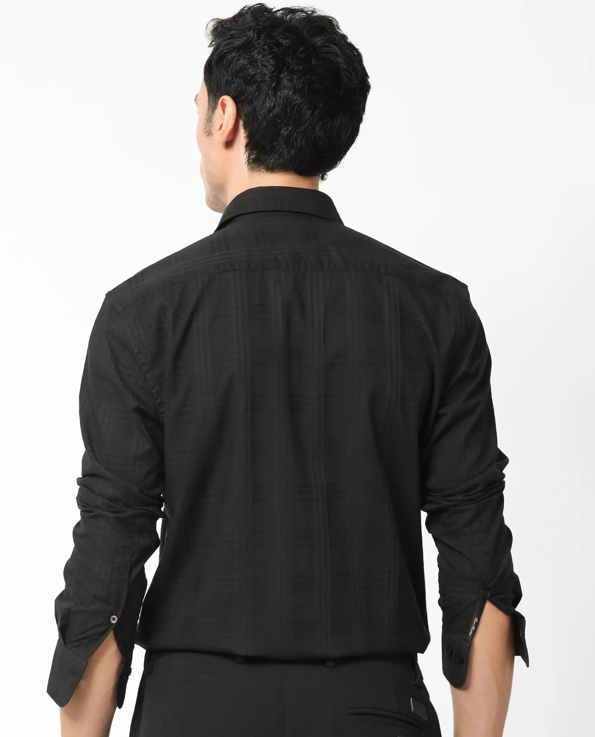 Rare Rabbit Men's Roar Black Cotton Fabric Full Sleeves Checks Shirt