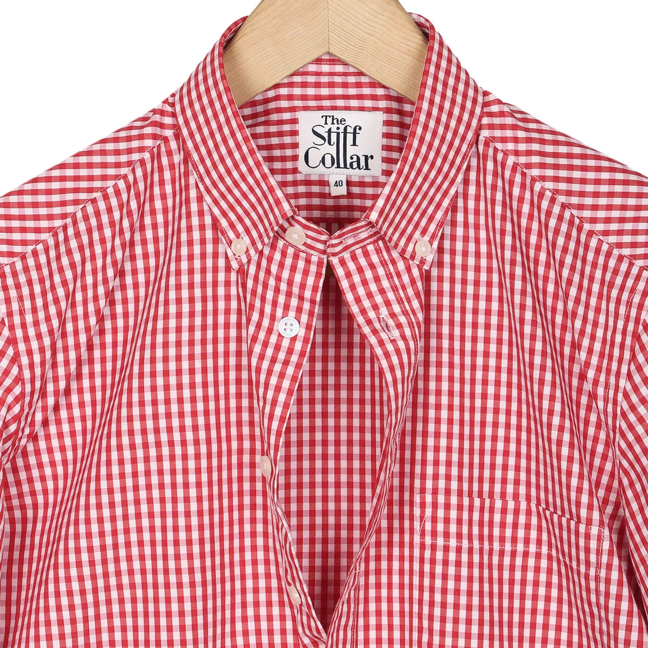 Red Gingham Checks Button Down Cotton Blend Shirt