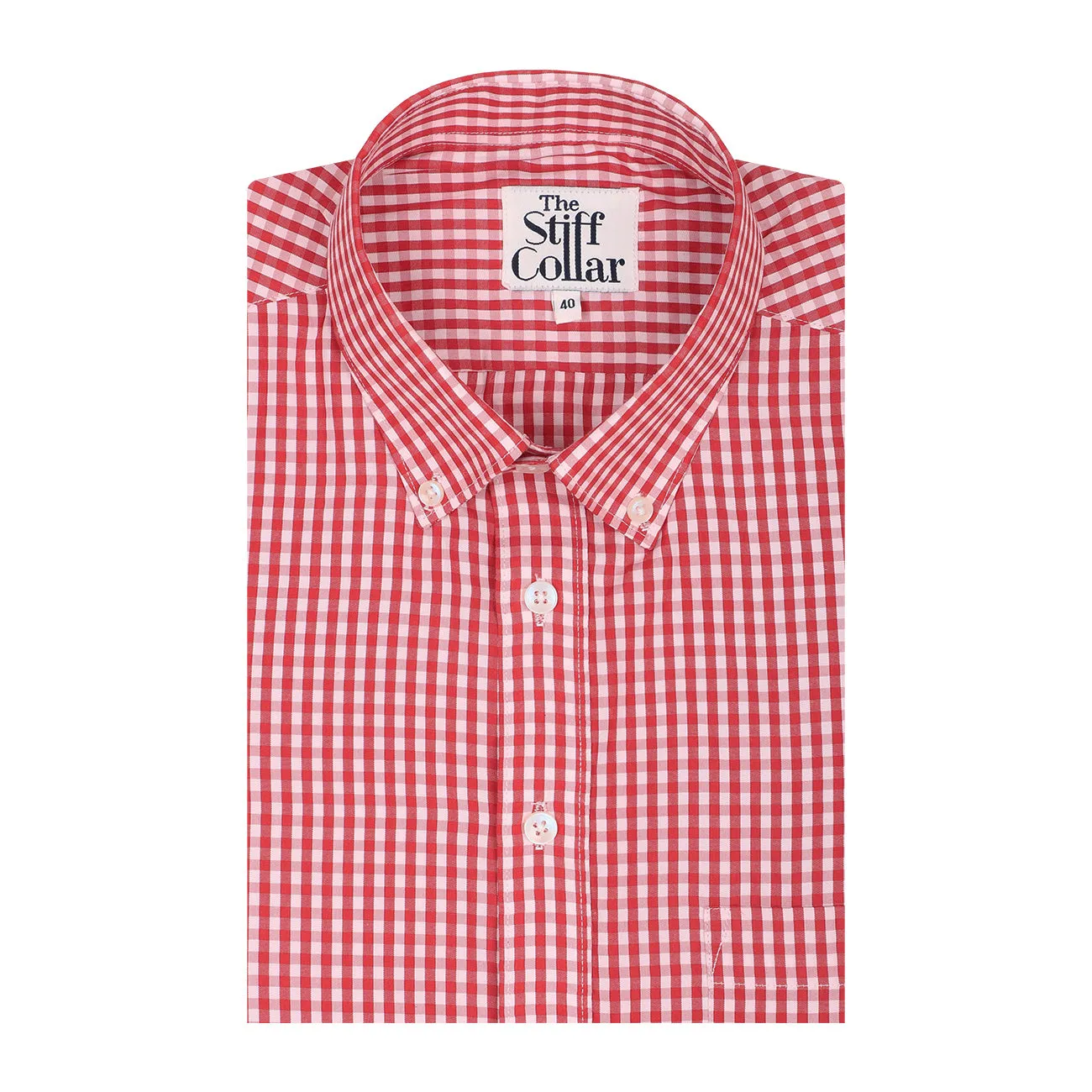 Red Gingham Checks Button Down Cotton Blend Shirt