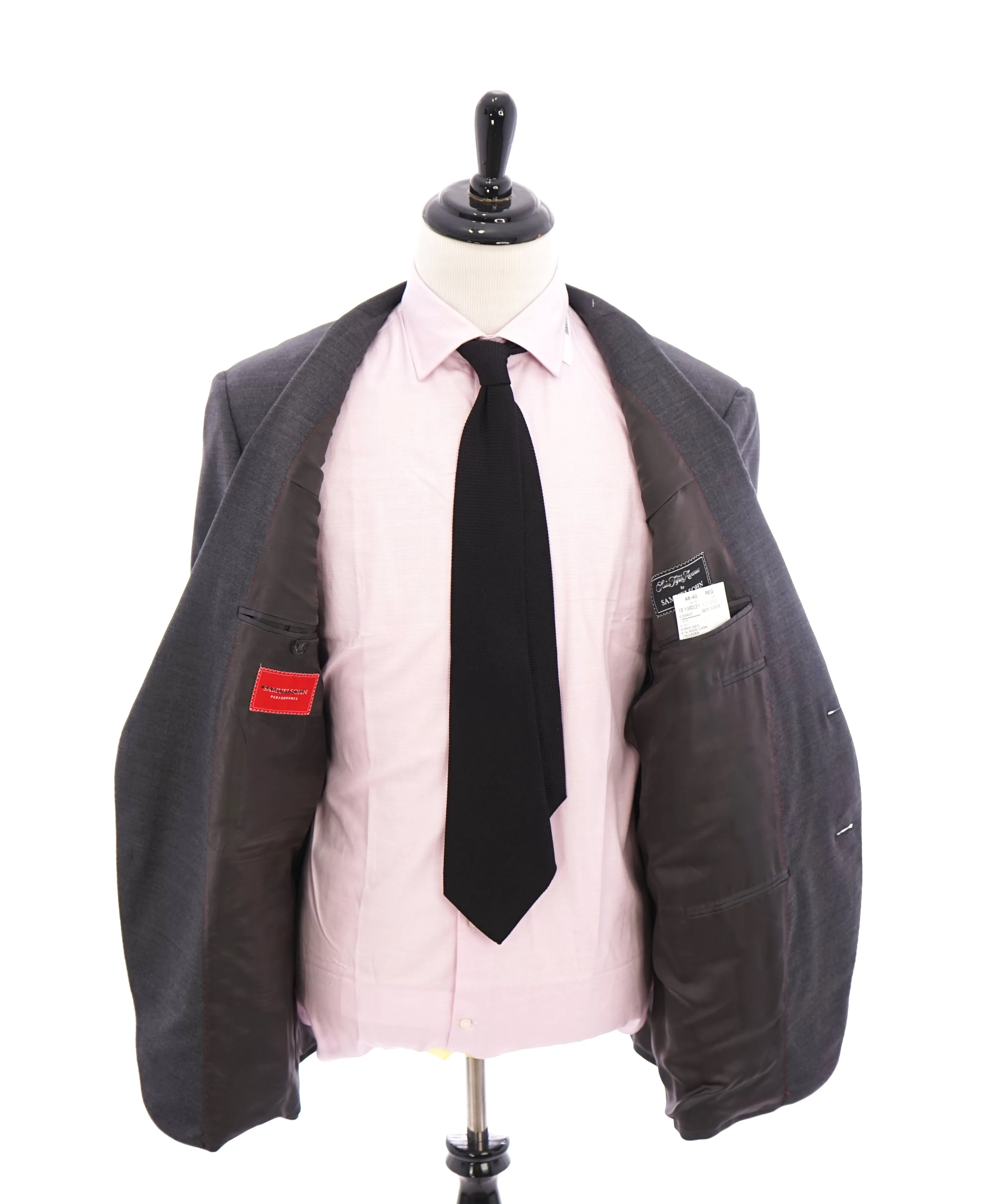 SAMUELSOHN - Super 130’s Medium Gray "PERFORMANCE" Textured Pattern Wool Suit - 46R