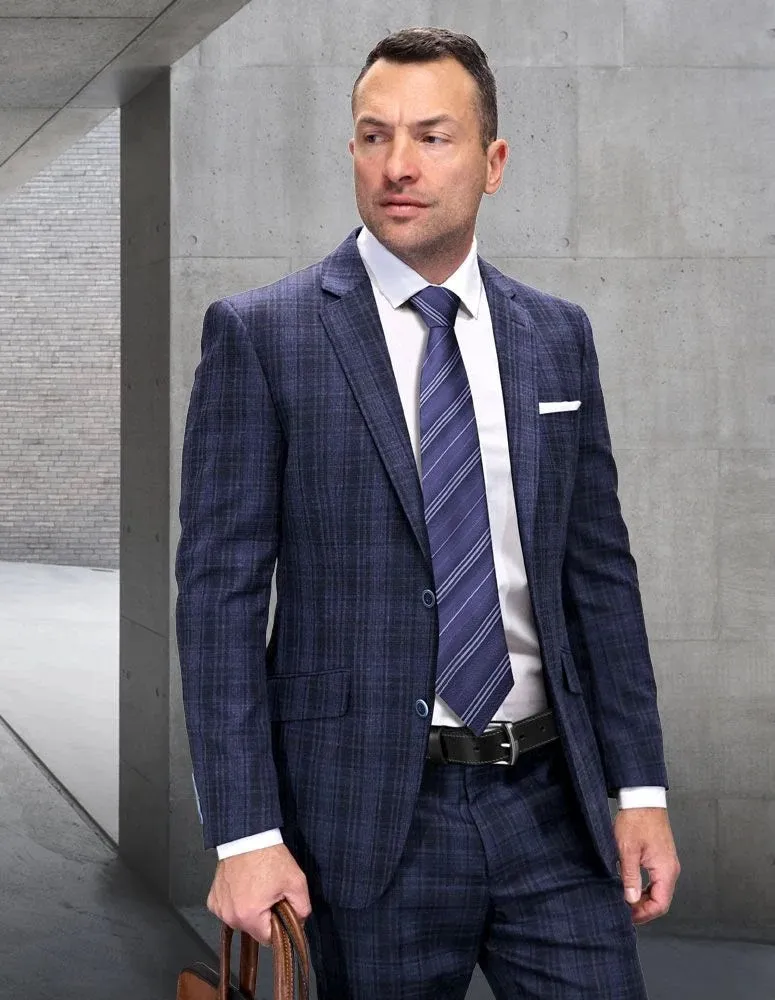Statement Men's 2-Piece Big & Tall 100% Wool Fashion Suit – Striking Plaid Pattern