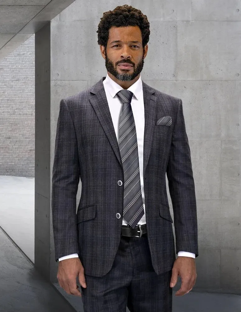 Statement Men's 2-Piece Big & Tall 100% Wool Fashion Suit – Striking Plaid Pattern