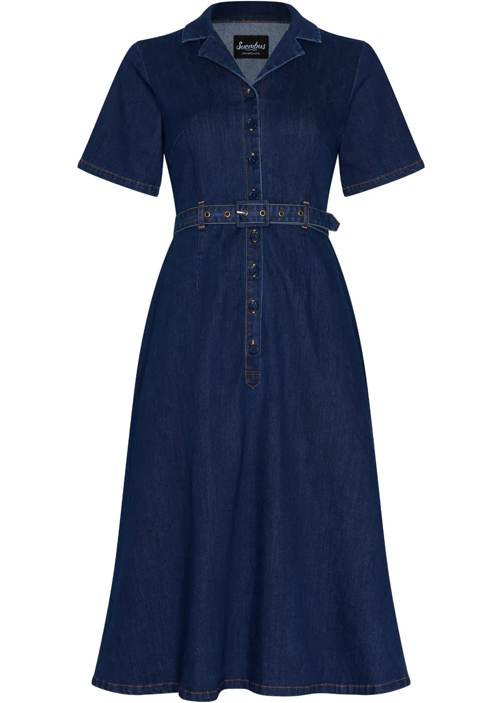 Succubus Clothing Rosie Denim 50's Swing Dress Navy