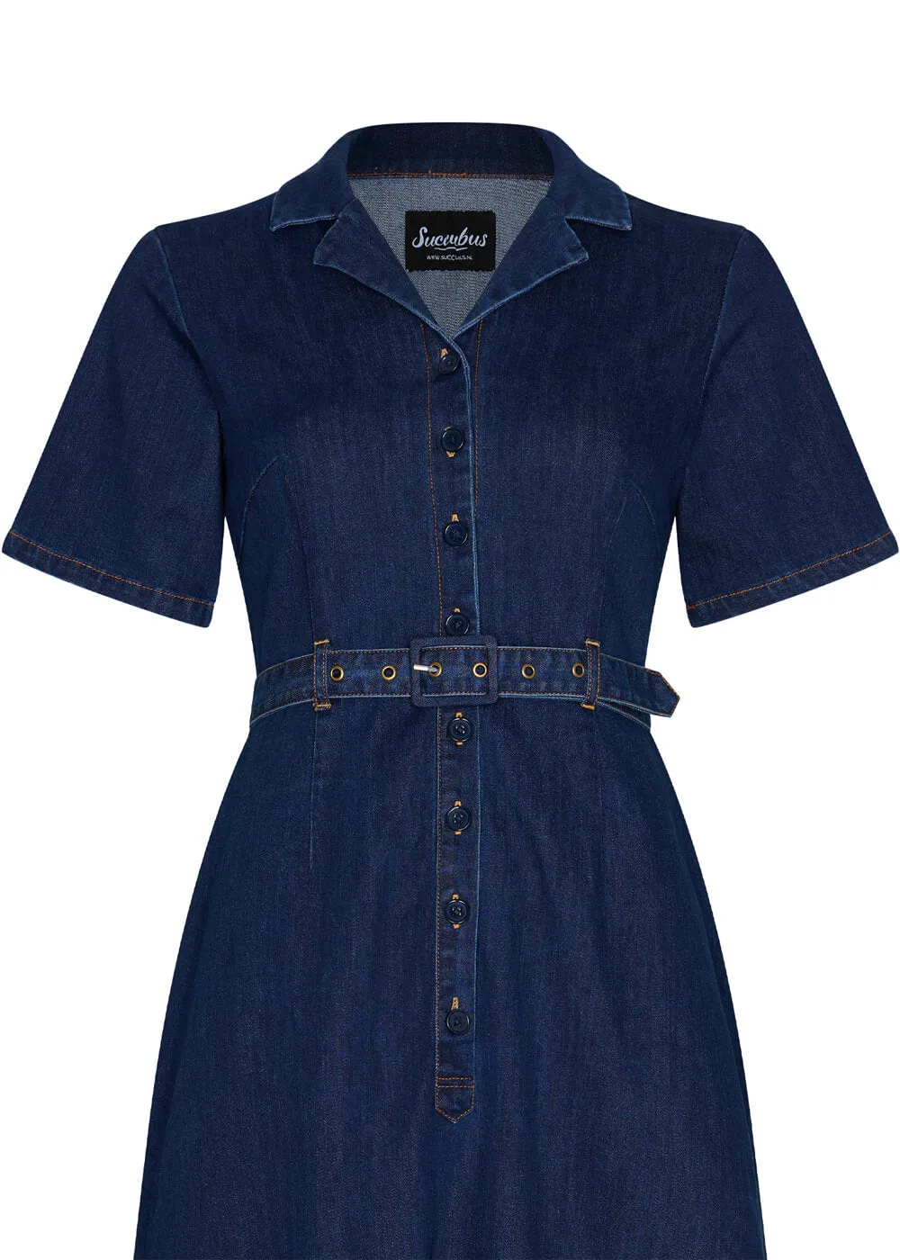 Succubus Clothing Rosie Denim 50's Swing Dress Navy