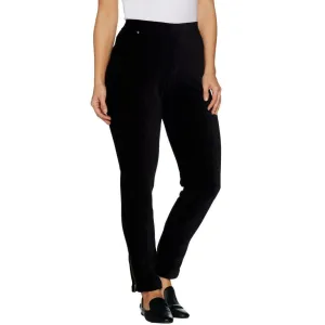 Susan Graver Petite Knit Corduroy Straight Zip Hem Pull On Pants