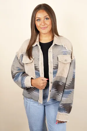 Teton Hike Cropped Shacket, Blue