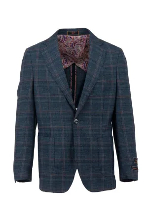 Tiglio Luxe Ocean with Navy and Red Windowpane Dolcetto/THP Modern Fit half lined, Pure Wool Jacket TL7522