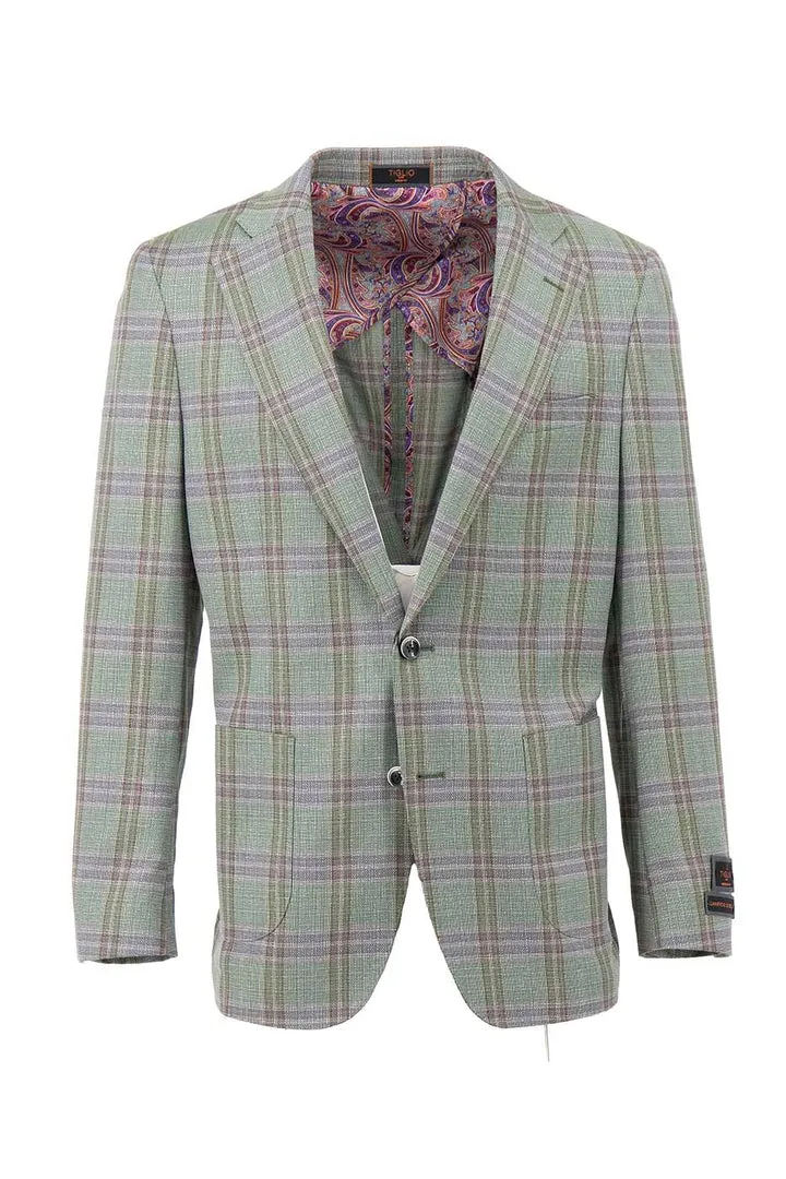 Tiglio Luxe Pistachio with Windowpane Dolcetto/THP Modern Fit half lined, Pure Wool Jacket TL4221
