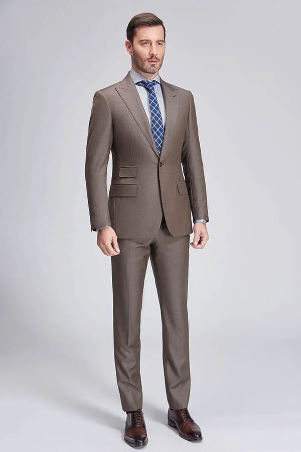 Top Coffee Mens Suits for Business Peak Lapel One Button Mens Suits