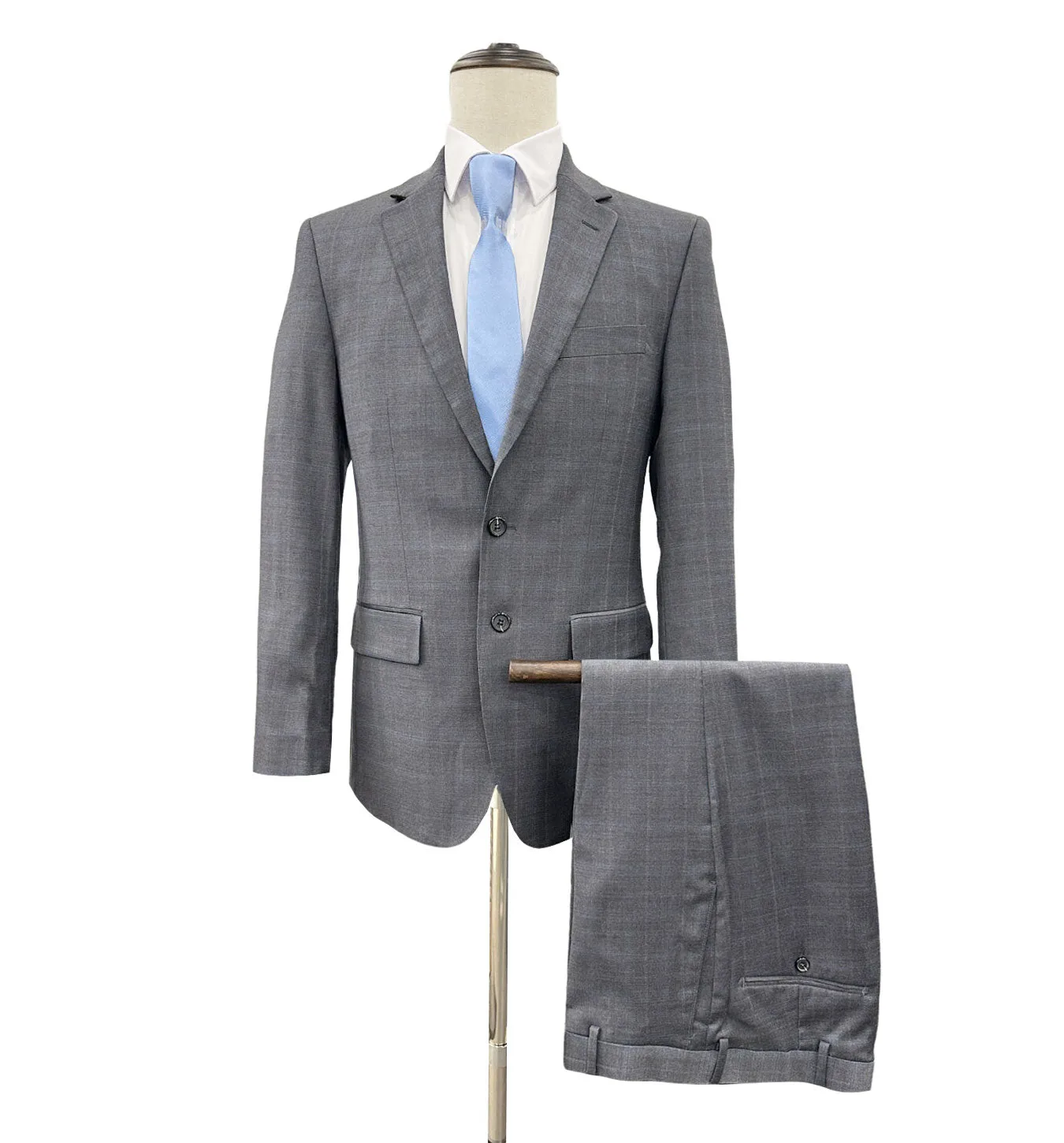 Top Lapel Windowpane Modern Fit Wool Suit - Charcoal