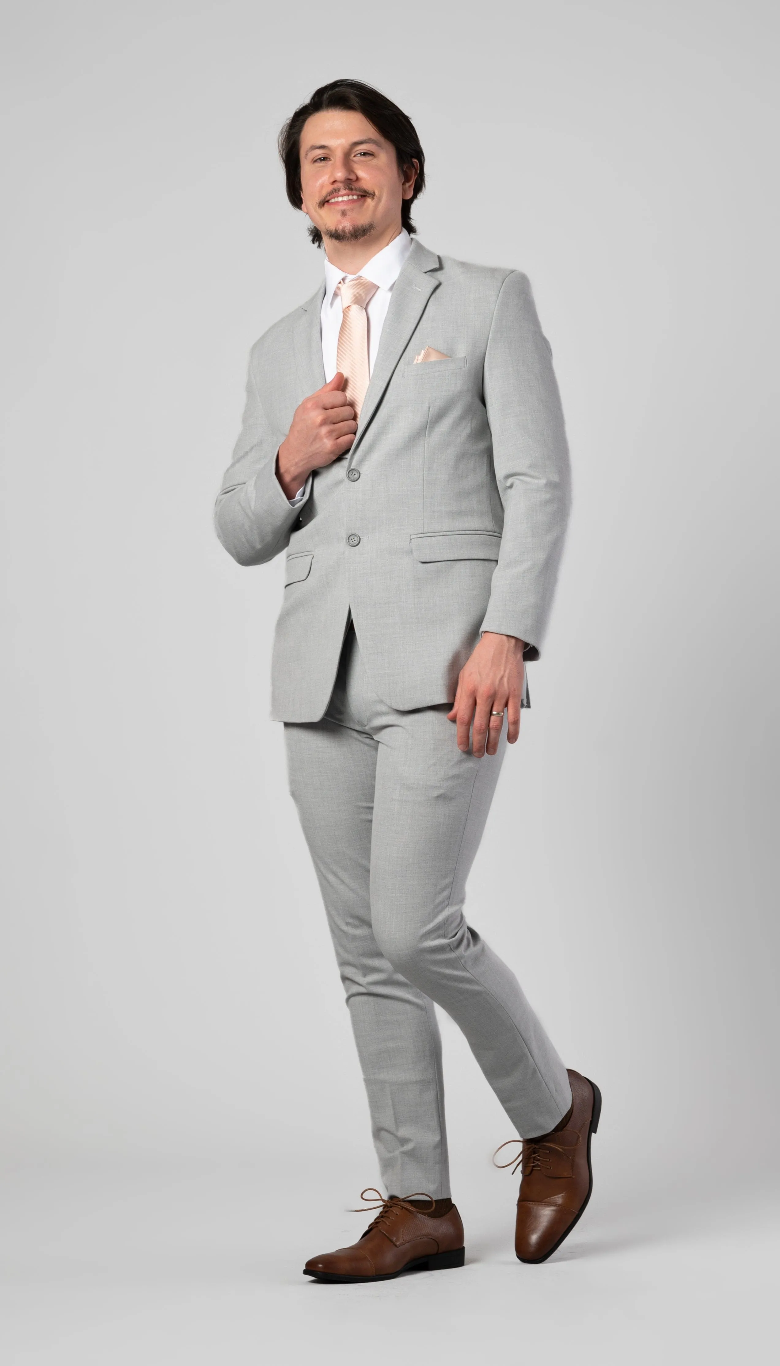 Trim Fit 3 Piece Suit Light Grey