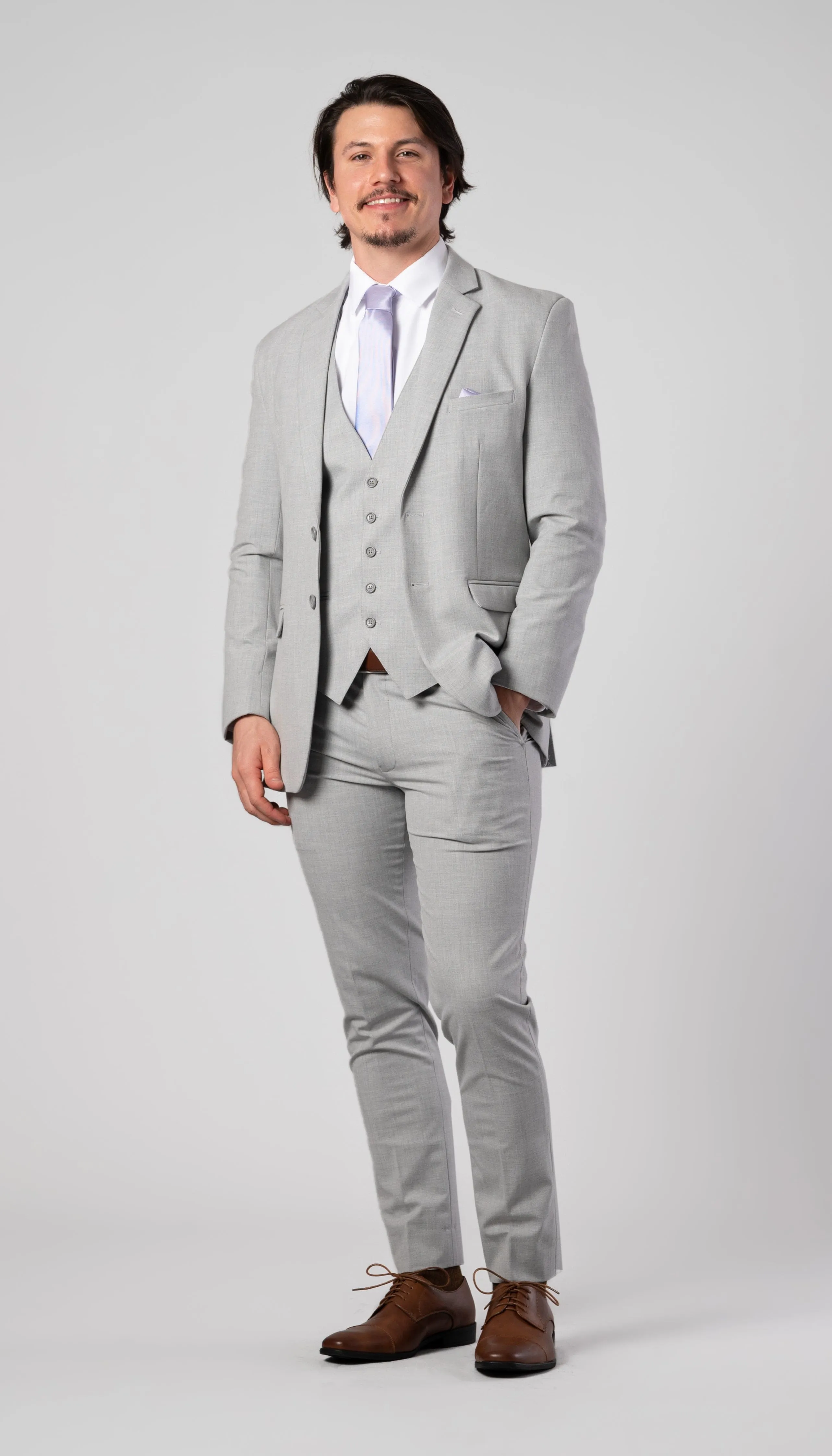 Trim Fit 3 Piece Suit Light Grey