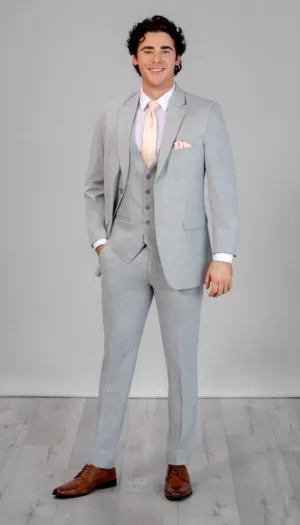 Trim Fit 3 Piece Suit Light Grey