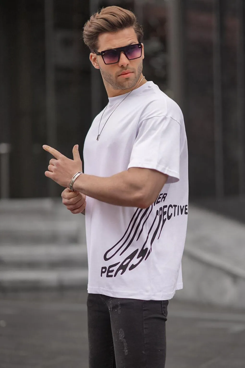 White Patterned Men's T-Shirt 6178