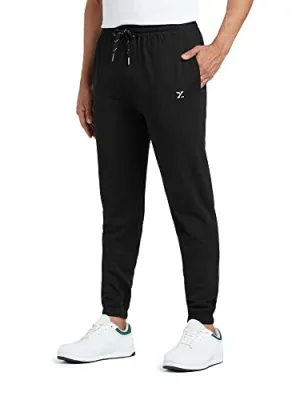 XYXX Athleisure Men's Cotton Modal Joggers | Moisture Absorbent, Comfortable Stretch Loungewear | Tailored Relaxed Fit Solid Ace Joggers with Zipper Pocket | Pack of 1 (Black, Large)