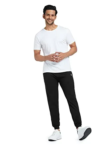 XYXX Athleisure Men's Cotton Modal Joggers | Moisture Absorbent, Comfortable Stretch Loungewear | Tailored Relaxed Fit Solid Ace Joggers with Zipper Pocket | Pack of 1 (Black, Large)